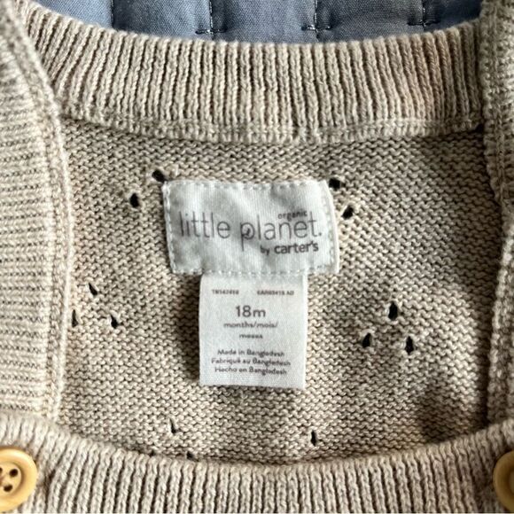 Carter's Organic Little Planet Baby Pointelle Cream Color Bubble Romper Size 18m - Picture 9 of 13